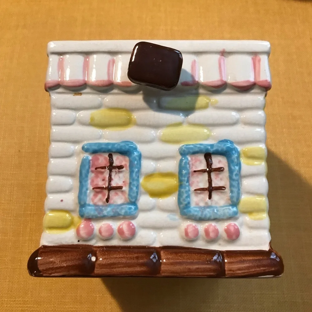 Vintage Grantcrest Japan Bone China Cookie Jar Gingerbread House Biscuit Candy